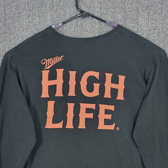 Miller High Life Beer T-Shirt Mens Large Black Long Sleeve Crew Neck - Picture 2 of 9